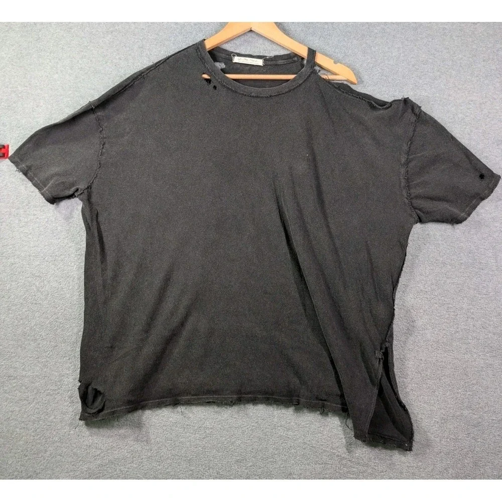 Free People We The Free Distressed Lagenlook Tee L Black Boho Tattered Grunge